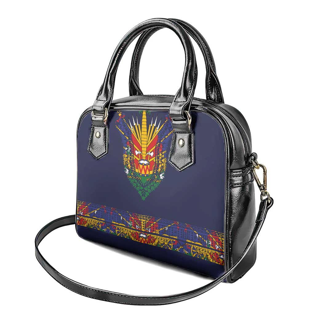 Haiti Flag Traditional Dashiki Shoulder Handbag Black Color - Polynesian Pride