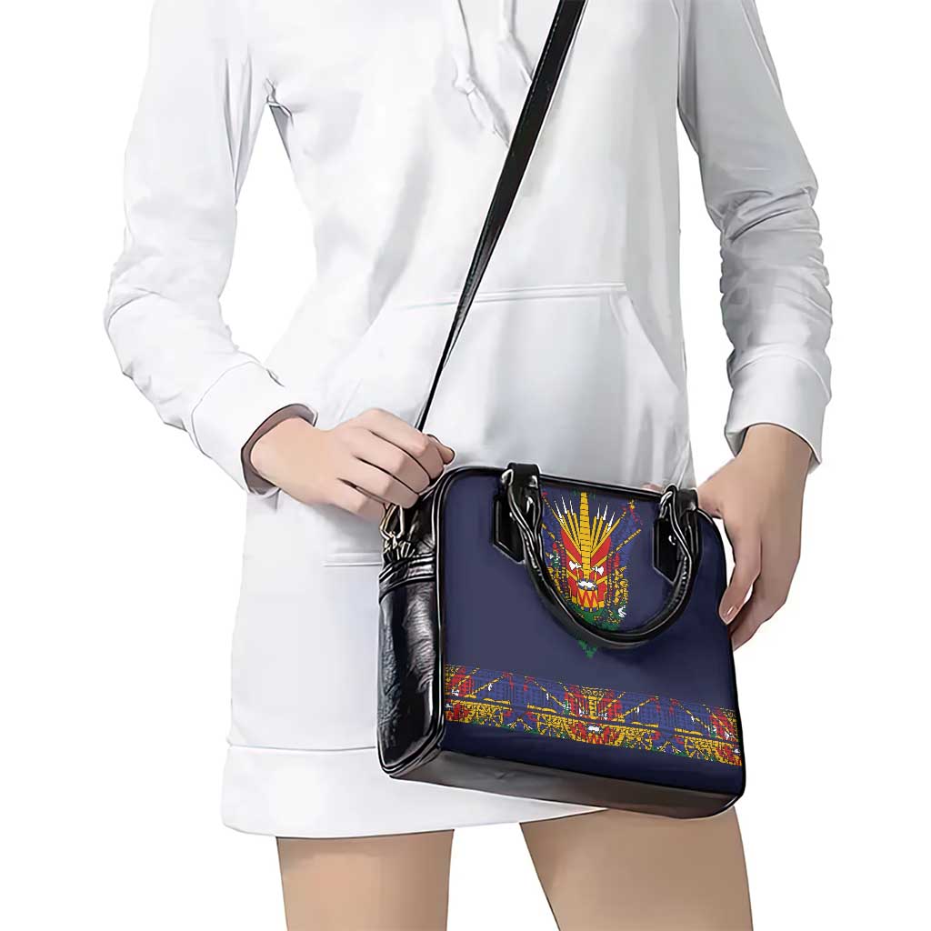 Haiti Flag Traditional Dashiki Shoulder Handbag Black Color - Polynesian Pride