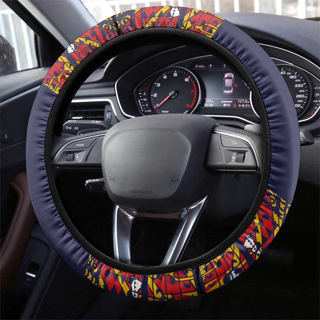 Haiti Flag Traditional Dashiki Steering Wheel Cover Black Color - Polynesian Pride