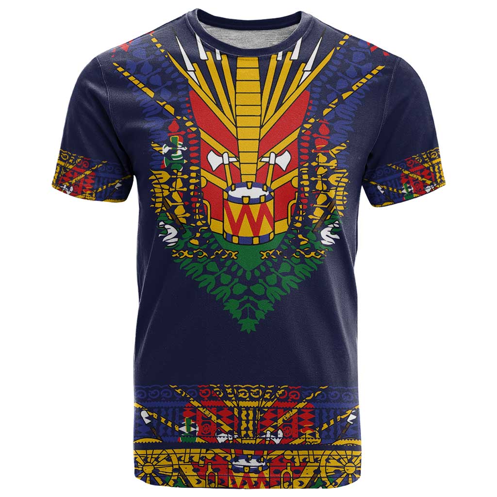 Haiti Flag Traditional Dashiki T Shirt Black Color - Polynesian Pride