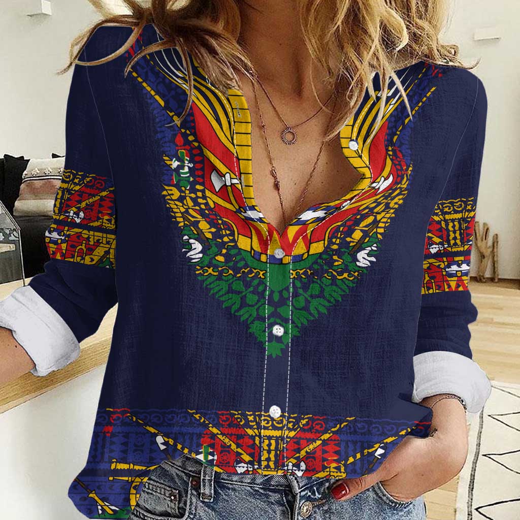 Haiti Flag Traditional Dashiki Women Casual Shirt Black Color LT03 Female Black - Polynesian Pride