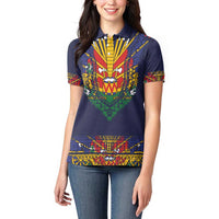 Haiti Flag Traditional Dashiki Women Polo Shirt Black Color - Polynesian Pride