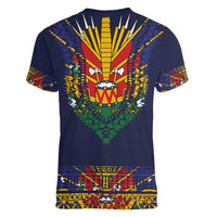 Haiti Flag Traditional Dashiki Women V-Neck T-Shirt Black Color - Polynesian Pride
