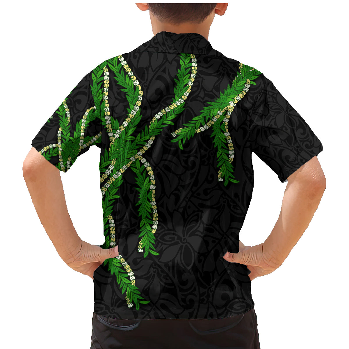 Hawaii Maile Lei Family Matching Mermaid Dress and Hawaiian Shirt Aloha Black Color LT03 - Polynesian Pride