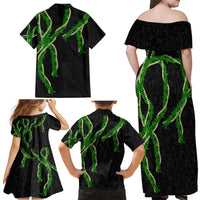 Hawaii Maile Lei Family Matching Off Shoulder Maxi Dress and Hawaiian Shirt Aloha Black Color LT03 - Polynesian Pride