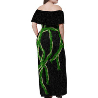 Hawaii Maile Lei Family Matching Off Shoulder Maxi Dress and Hawaiian Shirt Aloha Black Color LT03 - Polynesian Pride
