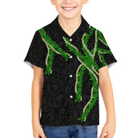 Hawaii Maile Lei Family Matching Off Shoulder Maxi Dress and Hawaiian Shirt Aloha Black Color LT03 Son's Shirt Black - Polynesian Pride