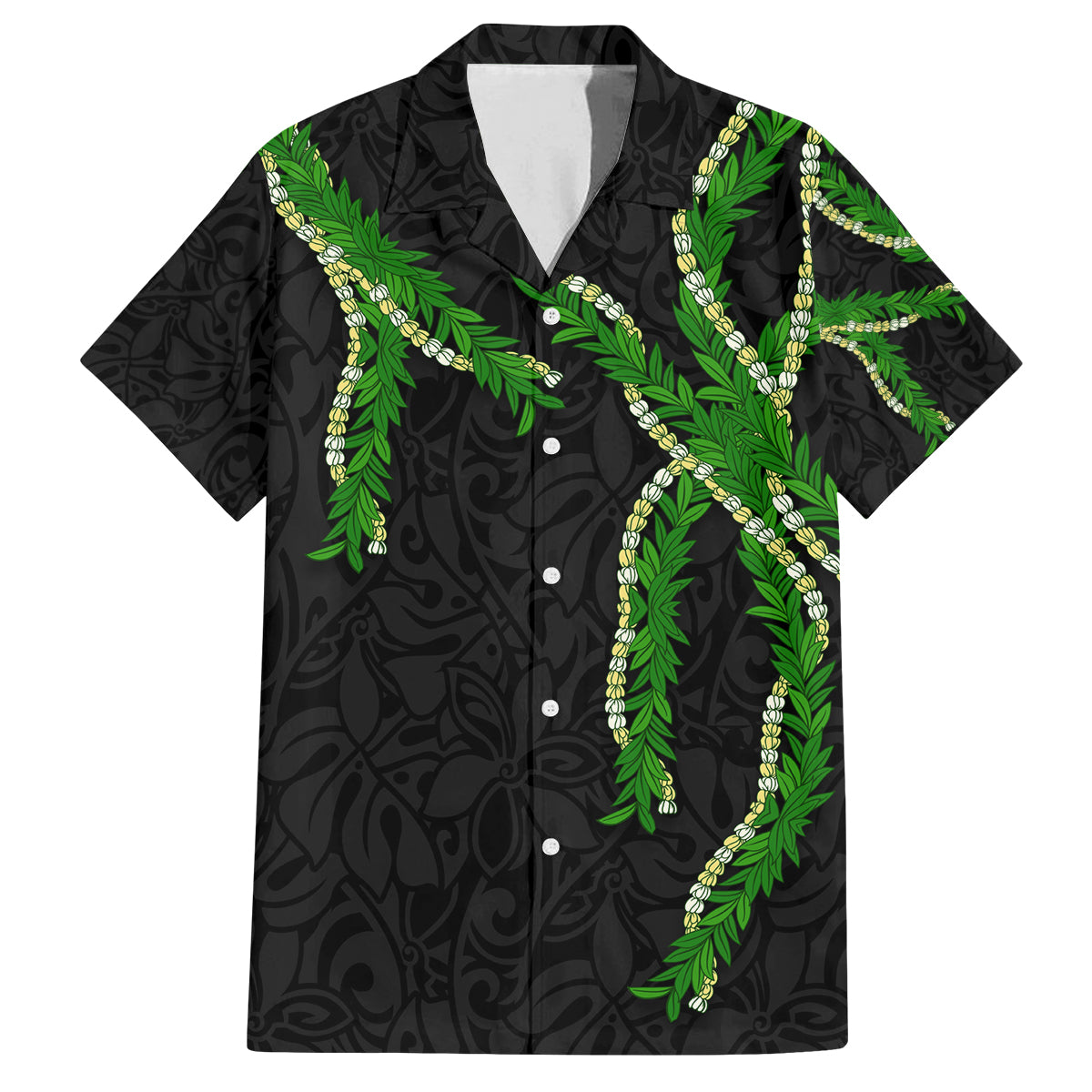 Hawaii Maile Lei Family Matching Puletasi and Hawaiian Shirt Aloha Black Color LT03 Dad's Shirt - Short Sleeve Black - Polynesian Pride
