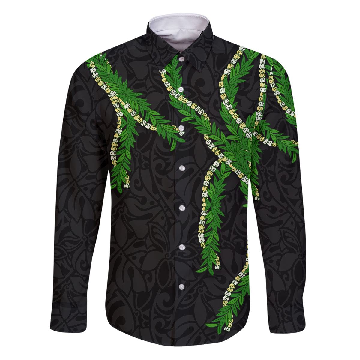 Hawaii Maile Lei Family Matching Puletasi and Hawaiian Shirt Aloha Black Color LT03 Dad's Shirt - Long Sleeve Black - Polynesian Pride