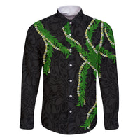 Hawaii Maile Lei Family Matching Puletasi and Hawaiian Shirt Aloha Black Color LT03 Dad's Shirt - Long Sleeve Black - Polynesian Pride