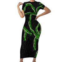 Hawaii Maile Lei Family Matching Short Sleeve Bodycon Dress and Hawaiian Shirt Aloha Black Color