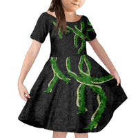 Hawaii Maile Lei Kid Short Sleeve Dress Aloha Black Color LT03 KID Black - Polynesian Pride