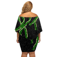 Hawaii Maile Lei Off Shoulder Short Dress Aloha Black Color