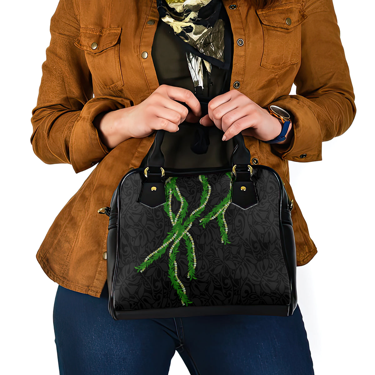 Hawaii Maile Lei Shoulder Handbag Aloha Black Color
