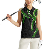 Hawaii Maile Lei Women Sleeveless Polo Shirt Aloha Black Color