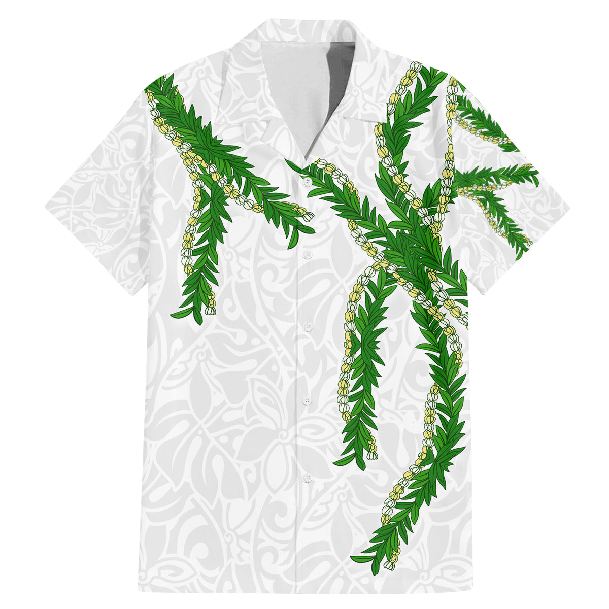 Hawaii Maile Lei Family Matching Mermaid Dress and Hawaiian Shirt Aloha White Color LT03 Dad's Shirt - Short Sleeve White - Polynesian Pride