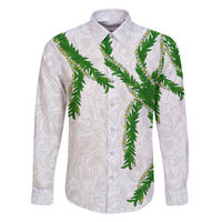 Hawaii Maile Lei Family Matching Mermaid Dress and Hawaiian Shirt Aloha White Color LT03 Dad's Shirt - Long Sleeve White - Polynesian Pride