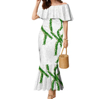 Hawaii Maile Lei Family Matching Mermaid Dress and Hawaiian Shirt Aloha White Color LT03 Mom's Dress White - Polynesian Pride