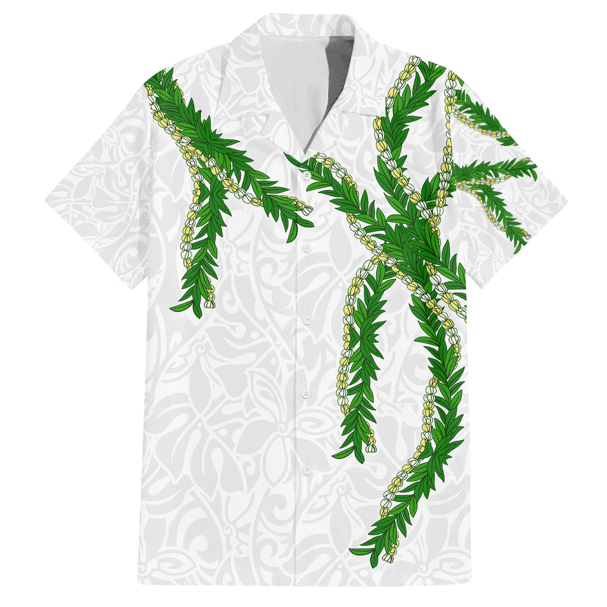Hawaii Maile Lei Family Matching Off Shoulder Maxi Dress and Hawaiian Shirt Aloha White Color LT03 Dad's Shirt - Short Sleeve White - Polynesian Pride