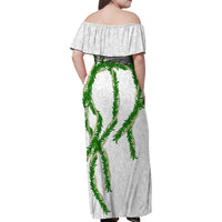 Hawaii Maile Lei Family Matching Off Shoulder Maxi Dress and Hawaiian Shirt Aloha White Color LT03 - Polynesian Pride