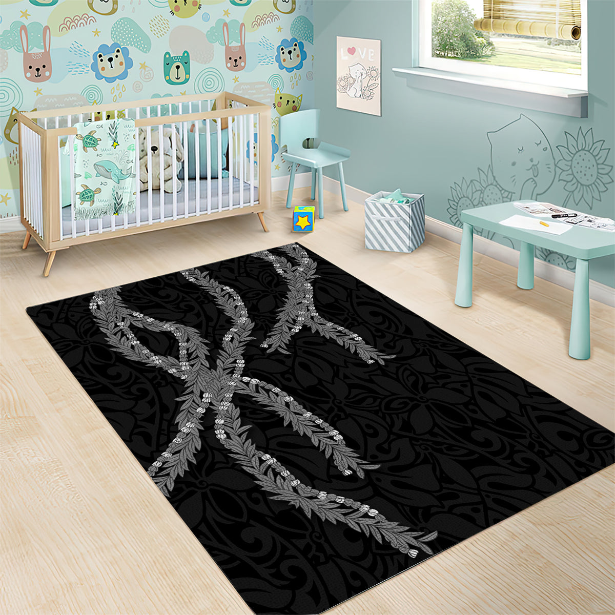Hawaii Maile Lei Area Rug Aloha Grayscale Color