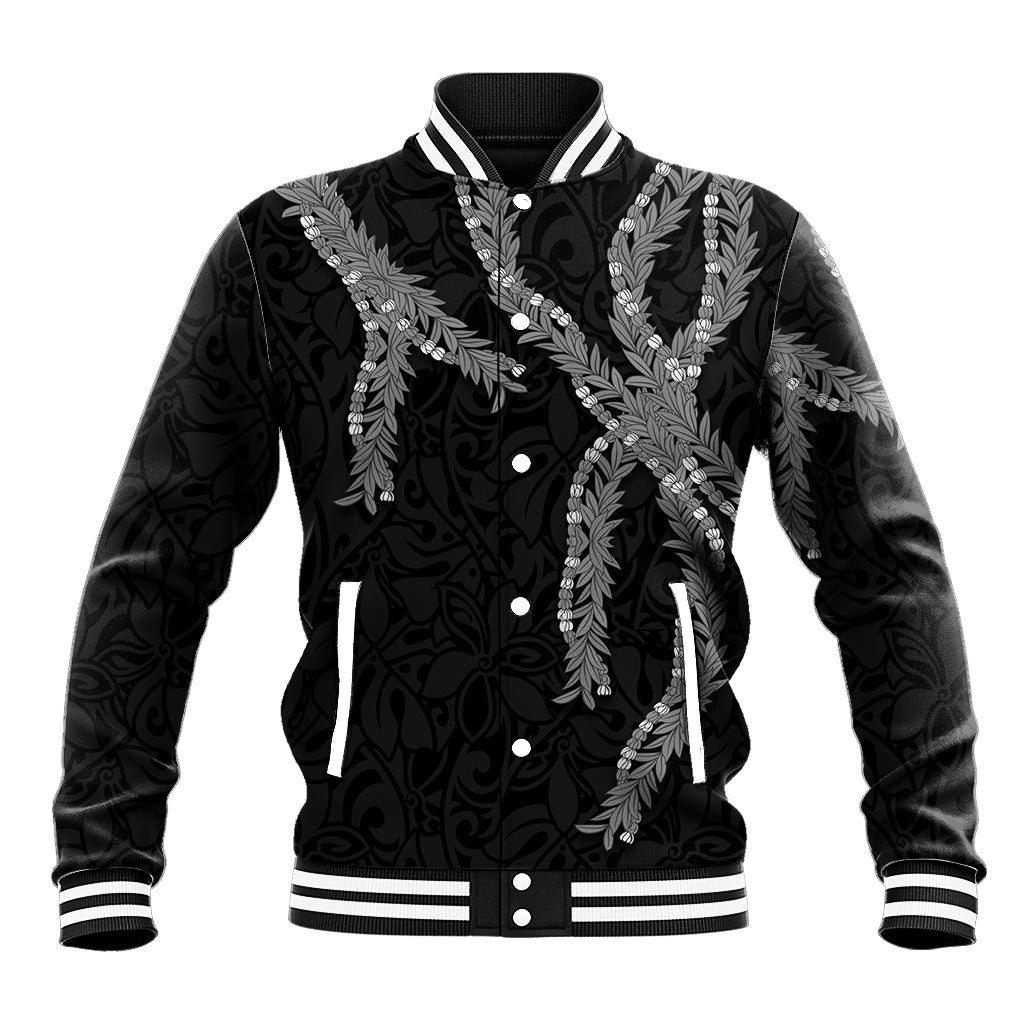Hawaii Maile Lei Baseball Jacket Aloha Grayscale Color
