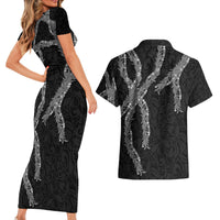 Hawaii Maile Lei Couples Matching Short Sleeve Bodycon Dress and Hawaiian Shirt Aloha Grayscale Color LT03 - Polynesian Pride
