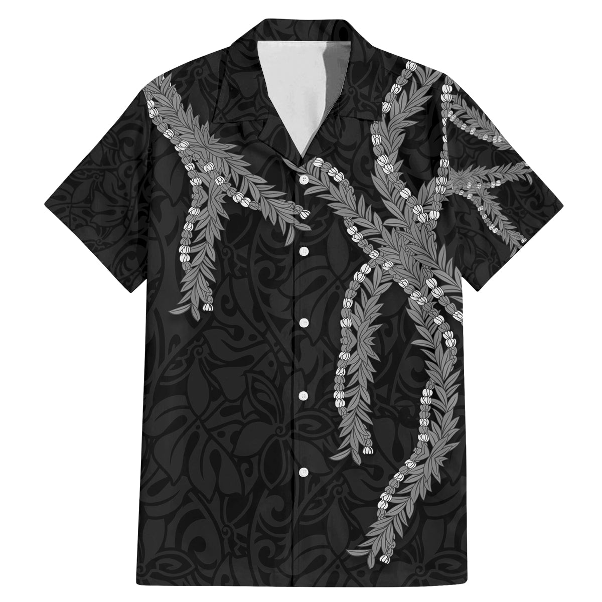 Hawaii Maile Lei Family Matching Mermaid Dress and Hawaiian Shirt Aloha Grayscale Color LT03 Dad's Shirt - Short Sleeve Grayscale - Polynesian Pride