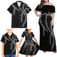 Hawaii Maile Lei Family Matching Off Shoulder Maxi Dress and Hawaiian Shirt Aloha Grayscale Color LT03 - Polynesian Pride