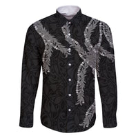 Hawaii Maile Lei Family Matching Off Shoulder Maxi Dress and Hawaiian Shirt Aloha Grayscale Color LT03 Dad's Shirt - Long Sleeve Grayscale - Polynesian Pride