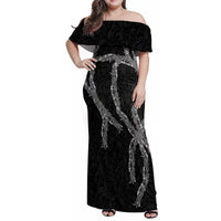 Hawaii Maile Lei Family Matching Off Shoulder Maxi Dress and Hawaiian Shirt Aloha Grayscale Color LT03 Mom's Dress Grayscale - Polynesian Pride
