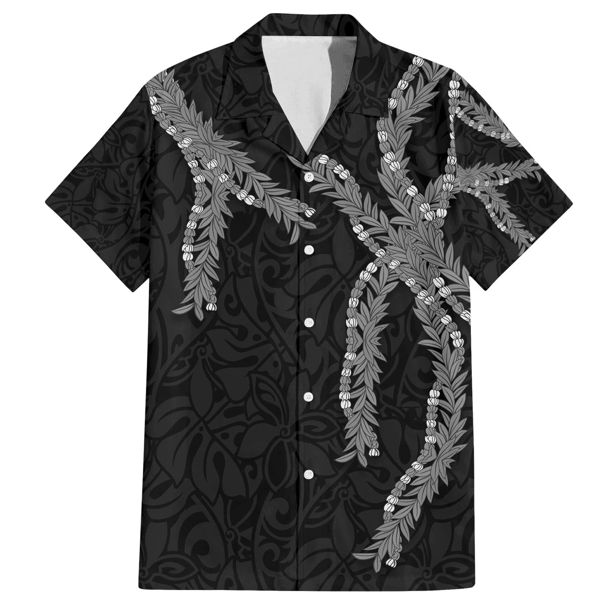 Hawaii Maile Lei Family Matching Puletasi and Hawaiian Shirt Aloha Grayscale Color LT03 Dad's Shirt - Short Sleeve Grayscale - Polynesian Pride