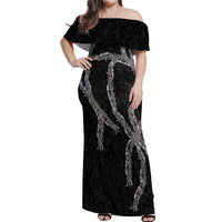 Hawaii Maile Lei Off Shoulder Maxi Dress Aloha Grayscale Color LT03 Women Grayscale - Polynesian Pride