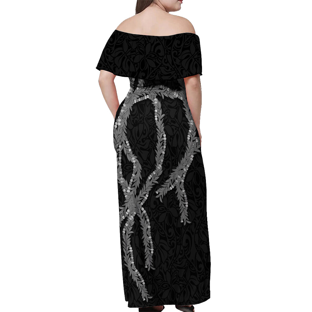 Hawaii Maile Lei Off Shoulder Maxi Dress Aloha Grayscale Color LT03 - Polynesian Pride