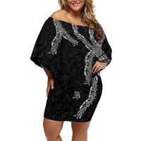 Hawaii Maile Lei Off Shoulder Short Dress Aloha Grayscale Color LT03 Women Grayscale - Polynesian Pride