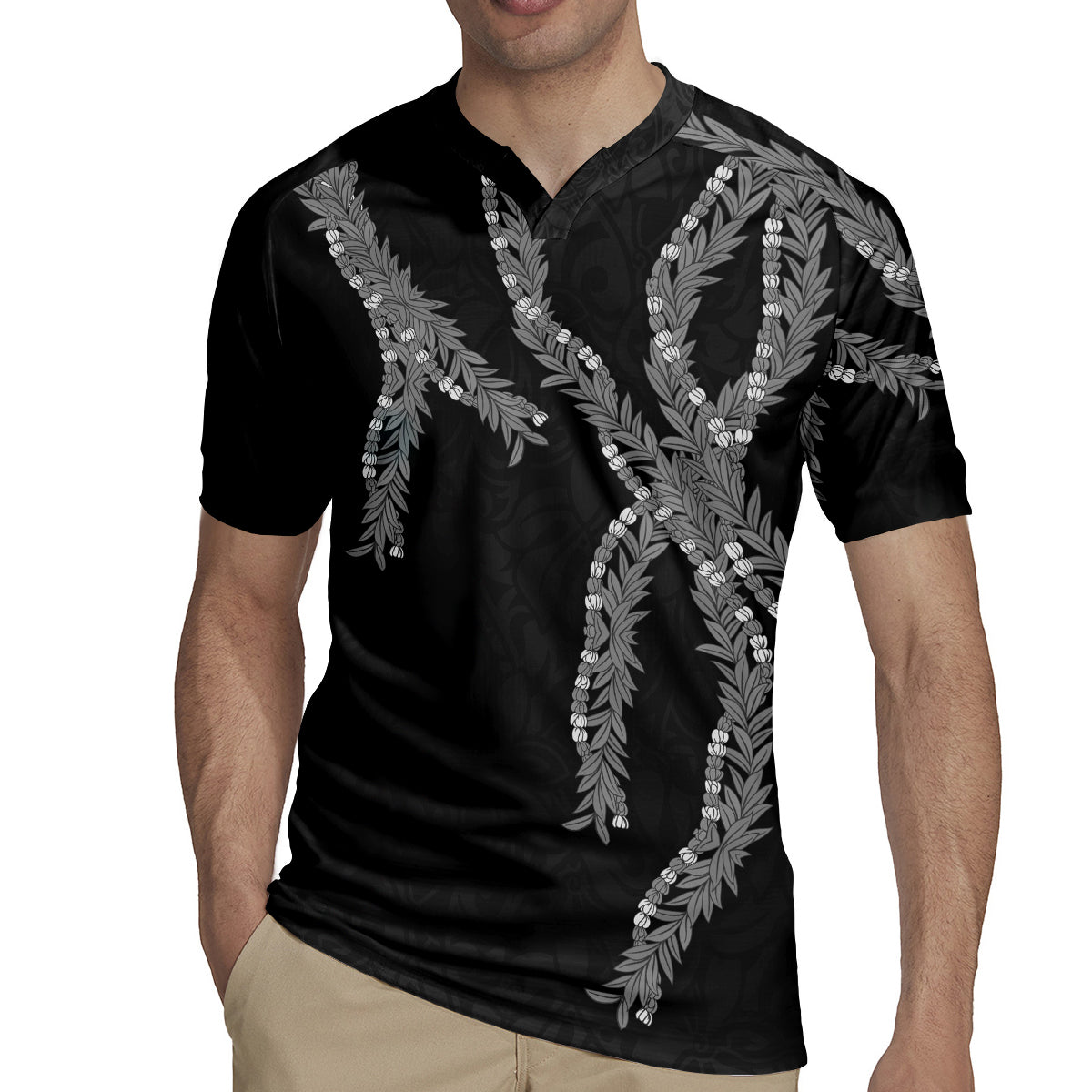 Hawaii Maile Lei Rugby Jersey Aloha Grayscale Color