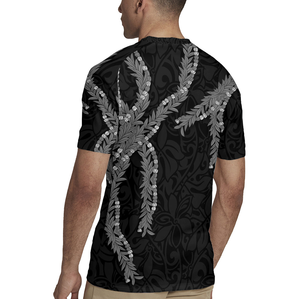 Hawaii Maile Lei Rugby Jersey Aloha Grayscale Color