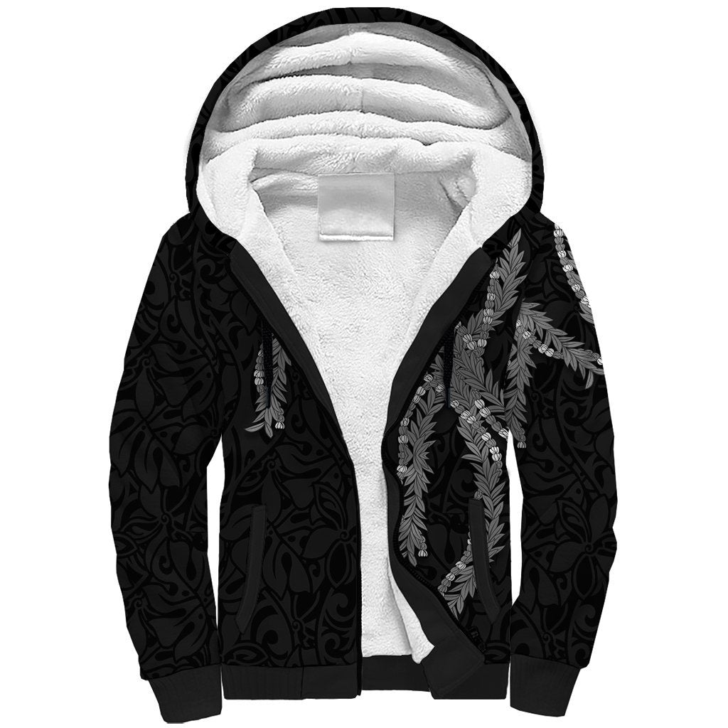 Hawaii Maile Lei Sherpa Hoodie Aloha Grayscale Color LT03 Unisex Grayscale - Polynesian Pride
