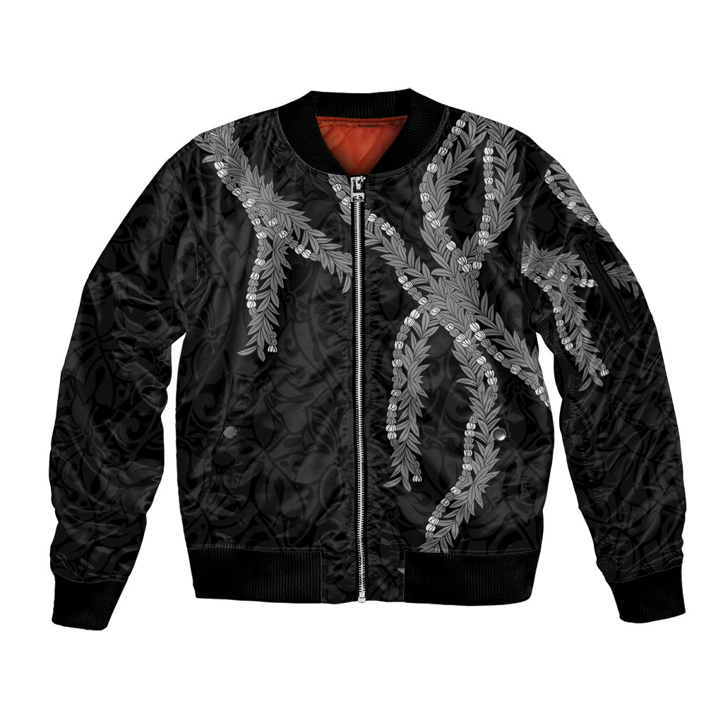Hawaii Maile Lei Sleeve Zip Bomber Jacket Aloha Grayscale Color