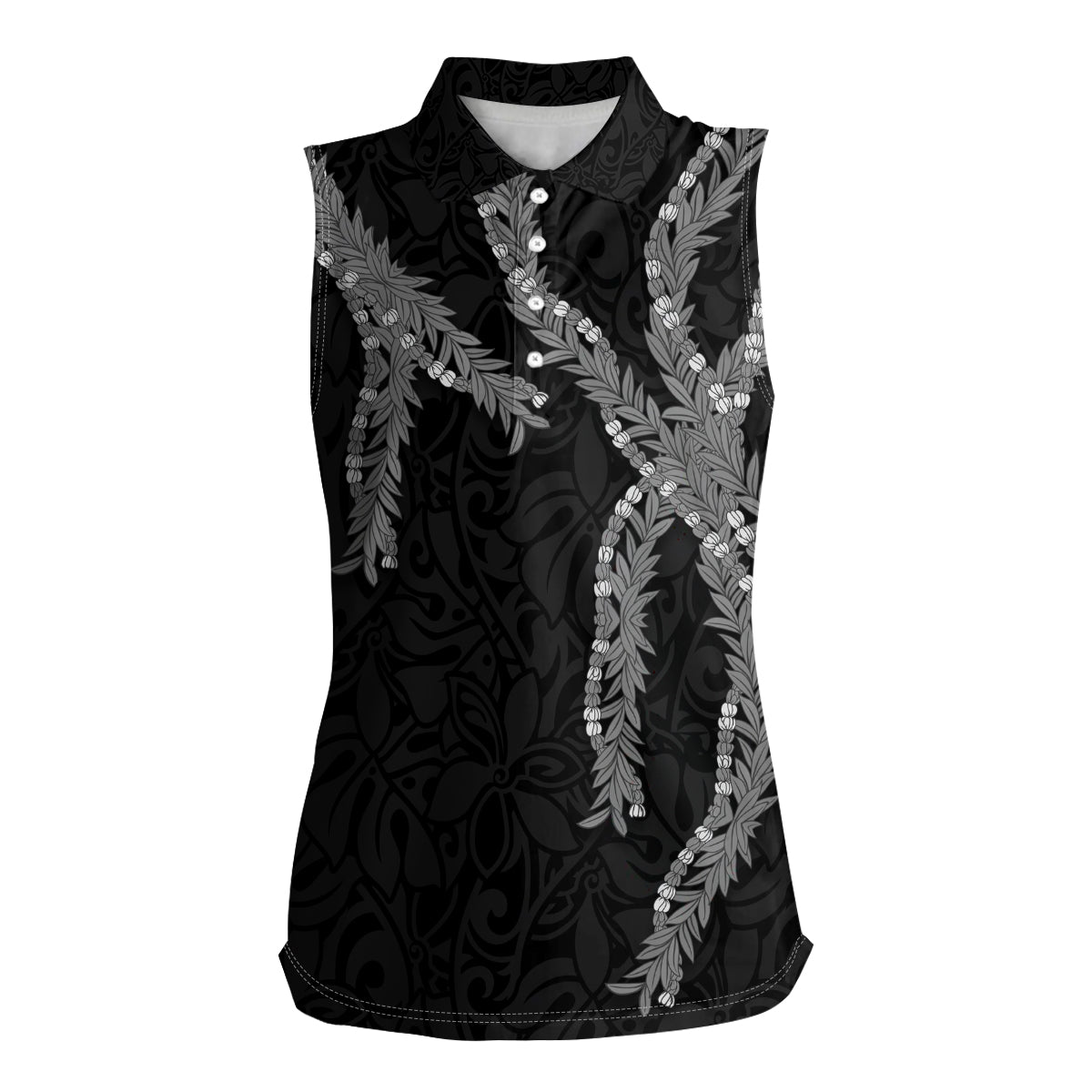 Hawaii Maile Lei Women Sleeveless Polo Shirt Aloha Grayscale Color