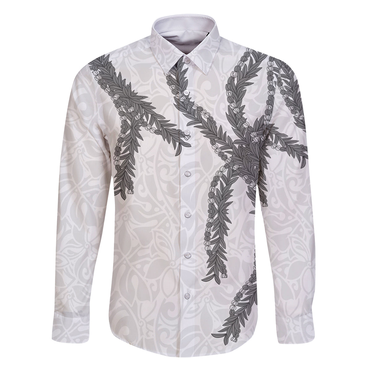 Hawaii Maile Lei Family Matching Mermaid Dress and Hawaiian Shirt Aloha The Grey Color LT03 Dad's Shirt - Long Sleeve Grey - Polynesian Pride