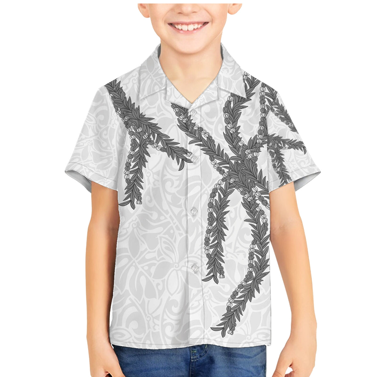 Hawaii Maile Lei Family Matching Mermaid Dress and Hawaiian Shirt Aloha The Grey Color LT03 Son's Shirt Grey - Polynesian Pride
