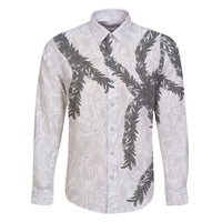 Hawaii Maile Lei Family Matching Off Shoulder Maxi Dress and Hawaiian Shirt Aloha The Grey Color LT03 Dad's Shirt - Long Sleeve Grey - Polynesian Pride