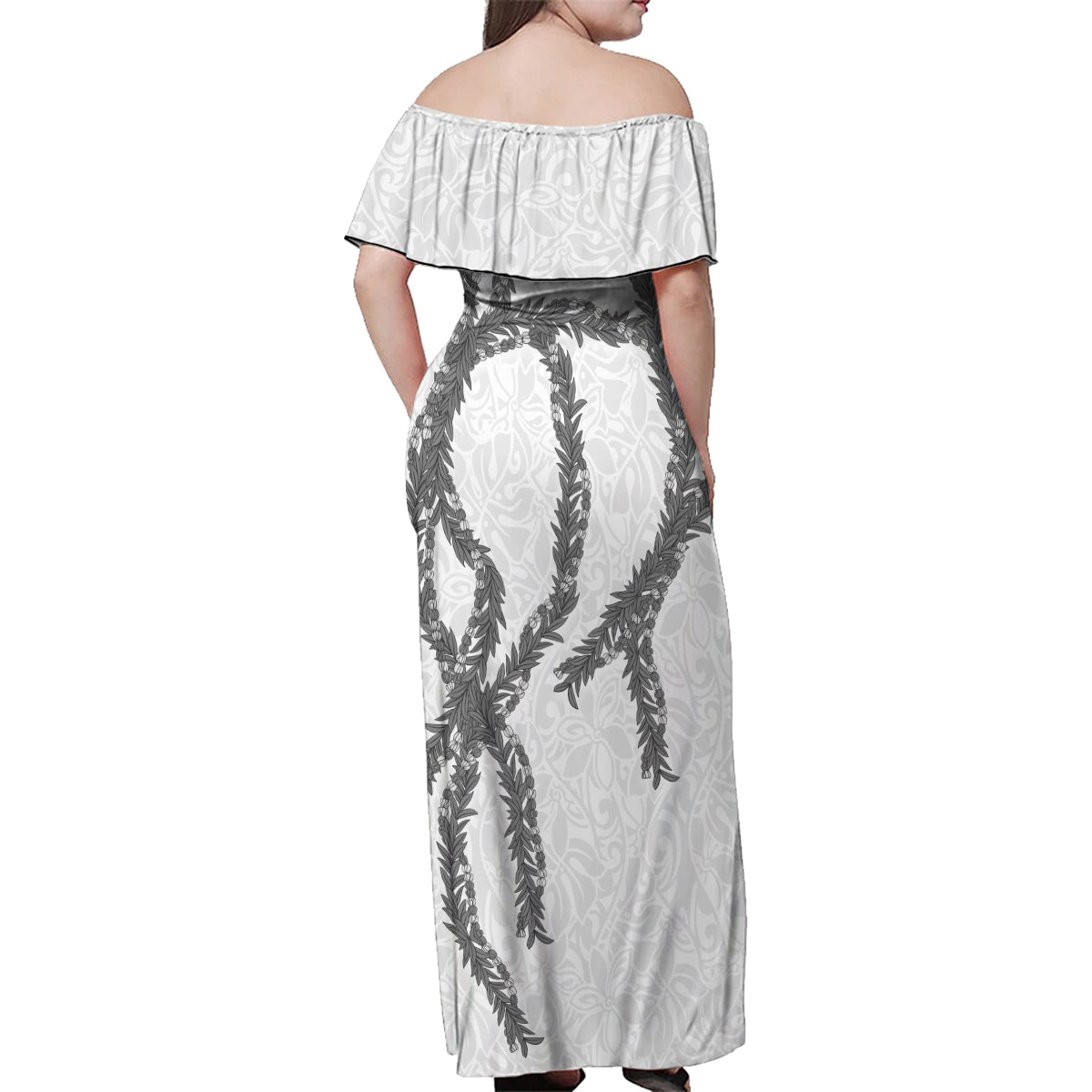 Hawaii Maile Lei Family Matching Off Shoulder Maxi Dress and Hawaiian Shirt Aloha The Grey Color LT03 - Polynesian Pride
