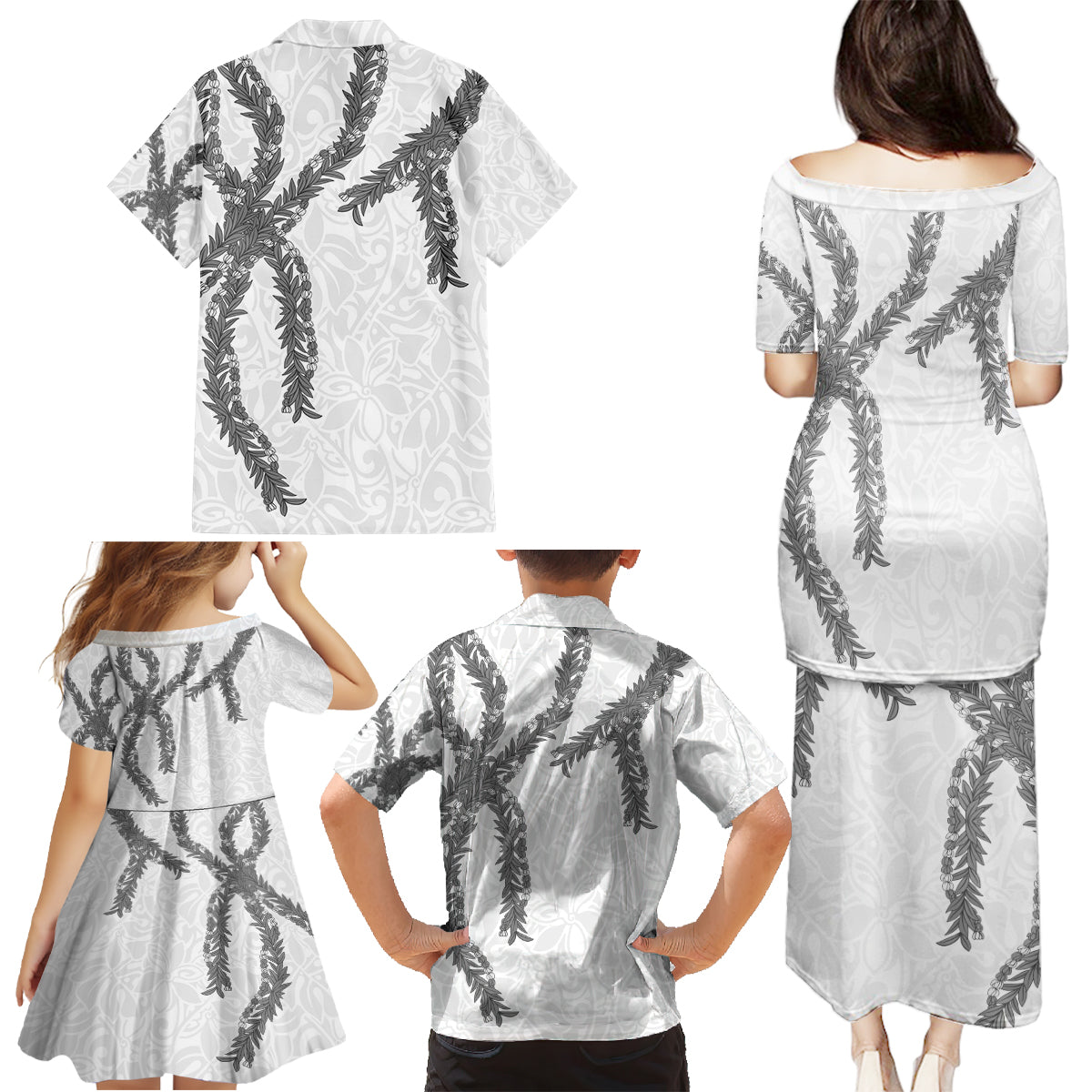 Hawaii Maile Lei Family Matching Puletasi and Hawaiian Shirt Aloha The Grey Color LT03 - Polynesian Pride