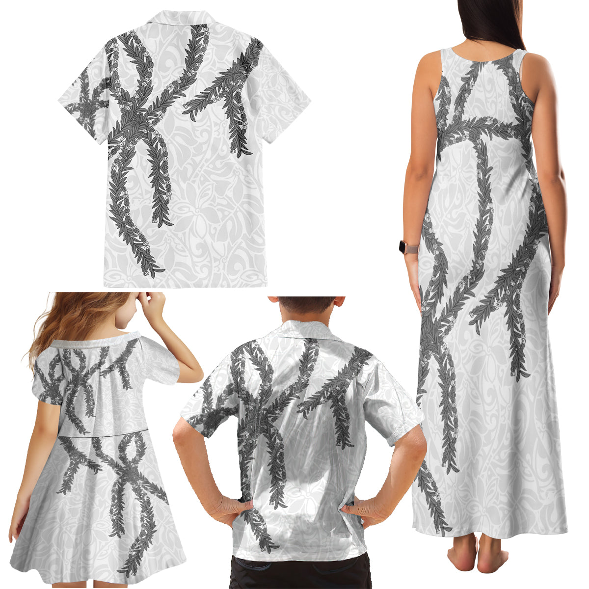Hawaii Maile Lei Family Matching Tank Maxi Dress and Hawaiian Shirt Aloha The Grey Color