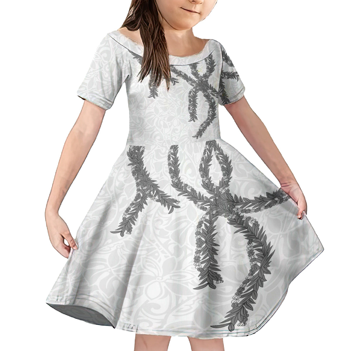 Hawaii Maile Lei Kid Short Sleeve Dress Aloha The Grey Color LT03 KID Grey - Polynesian Pride