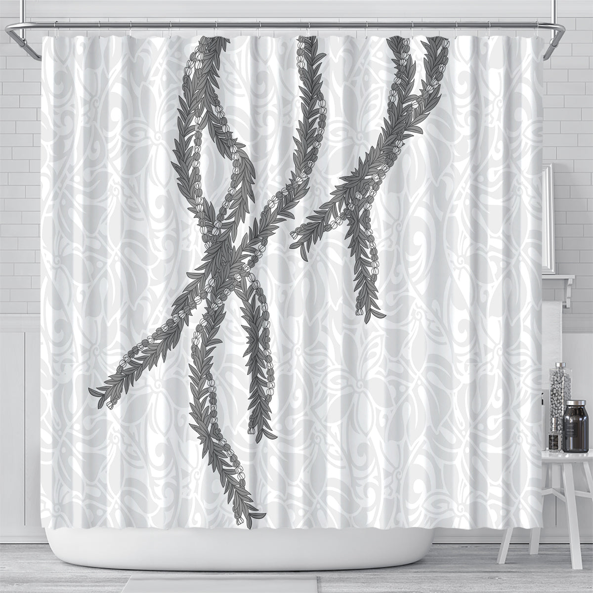 Hawaii Maile Lei Shower Curtain Aloha The Grey Color LT03 - Polynesian Pride
