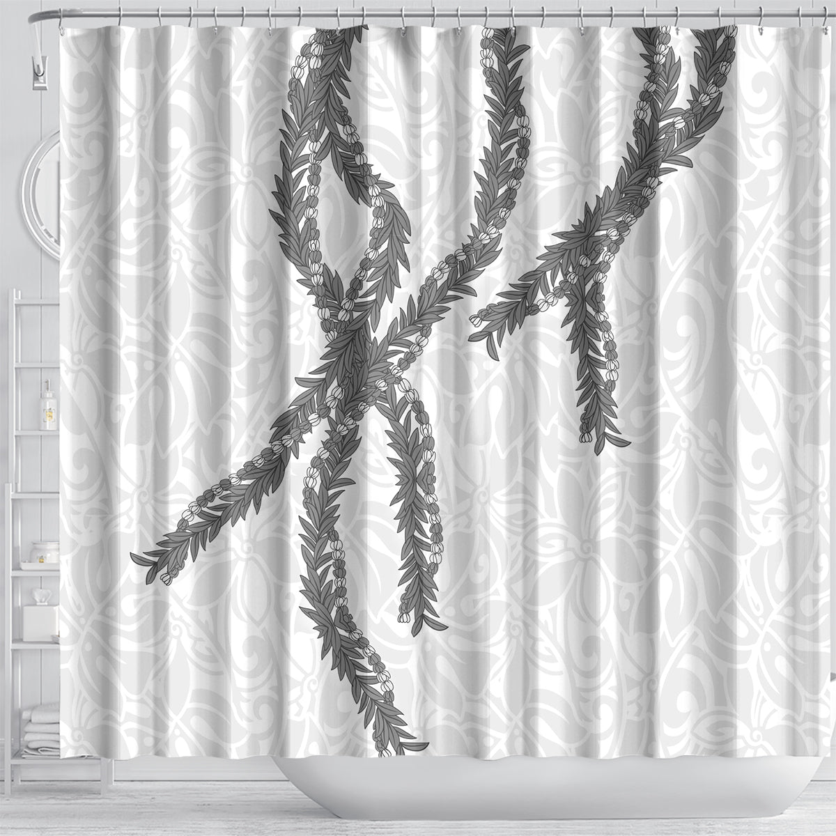 Hawaii Maile Lei Shower Curtain Aloha The Grey Color LT03 - Polynesian Pride