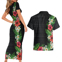 Hawaii Tropical Flowers and Leaves Couples Matching Short Sleeve Bodycon Dress and Hawaiian Shirt Tapa Pattern Colorful Mode LT03 - Polynesian Pride